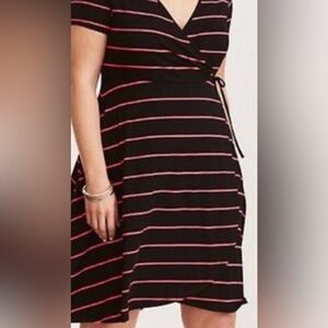 Torrid Surplice Knit Faux Wrap Black w/ Coral Stripe Midi Dress Plus sz 6x(30)
